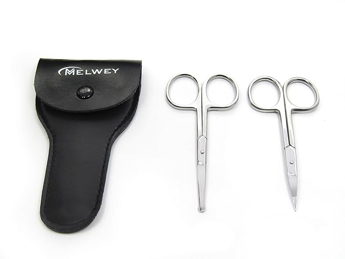 Pack of 2 Curved & Rounded Blunt Tip TSA Stainless Steel Small Scissors for Eyebrows & Eyelashes for Beard Trimming & Moustache, Baby Scissors for Nails, Nose & Facial Hair Scissor.
