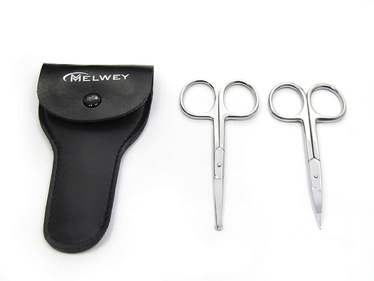 Pack of 2 Curved & Rounded Blunt Tip TSA Stainless Steel Small Scissors for Eyebrows & Eyelashes for Beard Trimming & Moustache, Baby Scissors for Nails, Nose & Facial Hair Scissor.