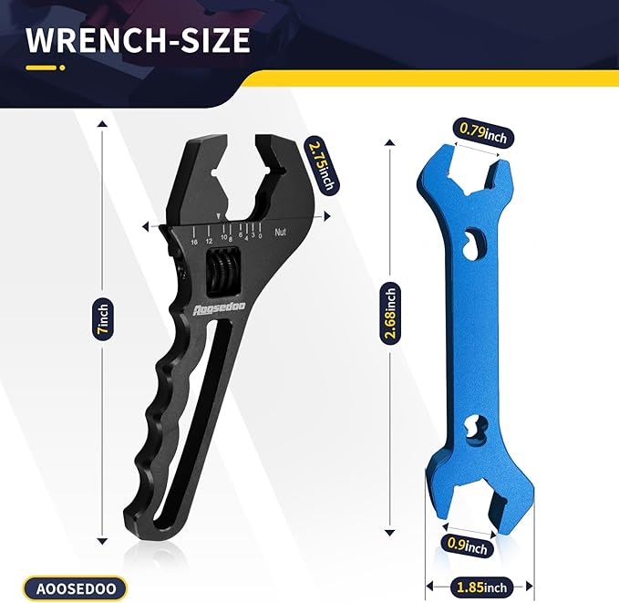 Adjustable AN Fittings Wrench AN Wrench for AN Hose Fitting Adapters AN Fitting Tool 3AN-16AN Lightweight Aluminum Black. With a Double Hose End Fitting Wrench 6AN Socket-AN8 B-nut Blue