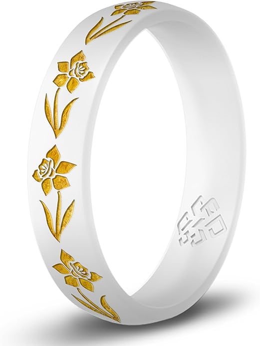 Knot Theory Birth Flower Silicone Ring for Women - 4mm Comfort Fit Wedding Band Engagement Ring