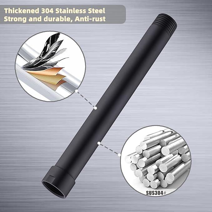 Black Shower Head Extension Arm, 4 Inches Shower Arm Extender for Rain and Handheld Shower Head, Solid Stainless Steel Straight Bathroom Extension Arm,Female to Male NPT 1/2 Inch