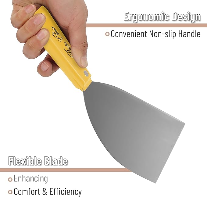 Bates- Putty Knife, 6 Inch, Carbon Steel, Yellow, Flexible, Metal Scraper, Drywall Spackle Knife, Metal Paint Scraper Tool, Putty Knife Scraper, Wall Scraper