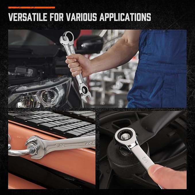 HORUSDY 13-Piece Sturdy Ratcheting Wrench Set | SAE 1/4''??/8'' | Max Torque Ratchet Combination Wrenches Set with Storage Rack | 72-Tooth | Chrome Vanadium Steel