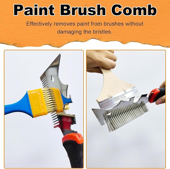 WYPROCEED 3??Multifunctional Paint Brush Comb, Stainless Steel 13-In-1 Paint Scraper Tool, Heavy Duty Paint Brush & Roller Cleaner Tool for Professional Painters & DIYers