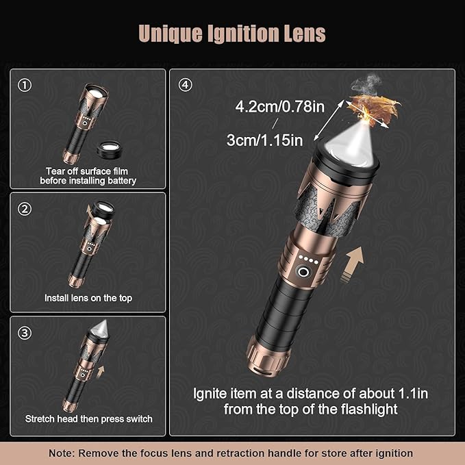 SKYFIRE Rechargeable Flashlights High Lumens with Ignition Lens,5000 Super Bright Tactical Flashlight,Zoomable,6Modes,Waterproof Flash Light for Camping Essentials,Outdoor,Home Emergency-Upgraded
