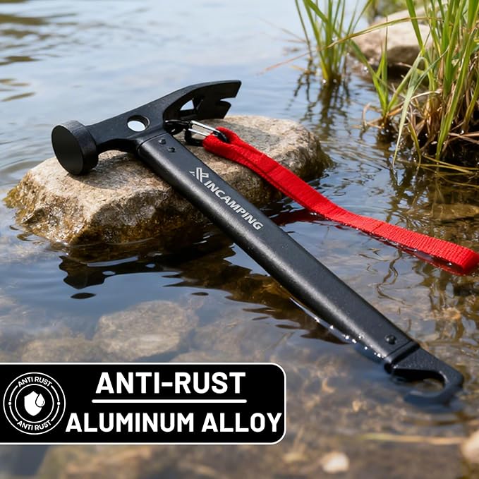Tent Hammer Heavy Duty Aluminum 12" Camping Hammer with Opener,Tent Stakes Mallet for Camping,Hiking,DIY,Party Black