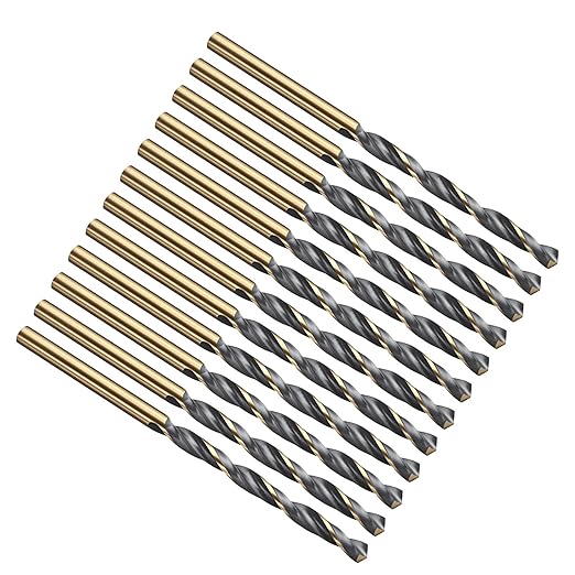 PATIKIL 4mm Drill Bit, Jobber Straight Shank 4341 High-Speed Steel 118째 Black and Gold Finish for Medium-Hard Metal Steel Acrylic - 12 Pack