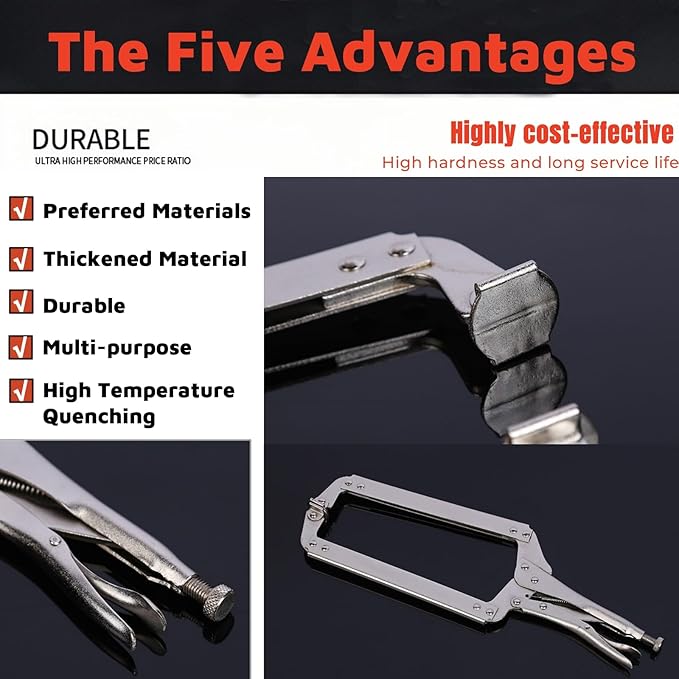 18 Inch C Clamp Locking, 5 Pcs Heavy Duty Welding Clamps Pliers Set Vise Grip Clamps with Swivel Pad for Electrician Maintenance, Wood Working, Welding and Craftsmen Home Workshop