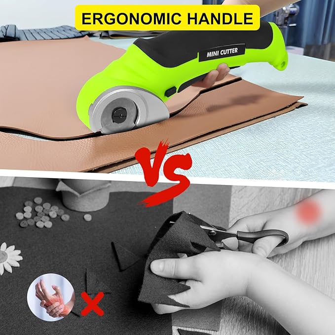 4V Cordless Electric Scissors Carpet Cutter Tool with Rechargeable & Safety Lock, Rotary Blade for Recycling Cutting Leather, Blanket, Gifts for Men Adult Crafter,Lightweight-Green
