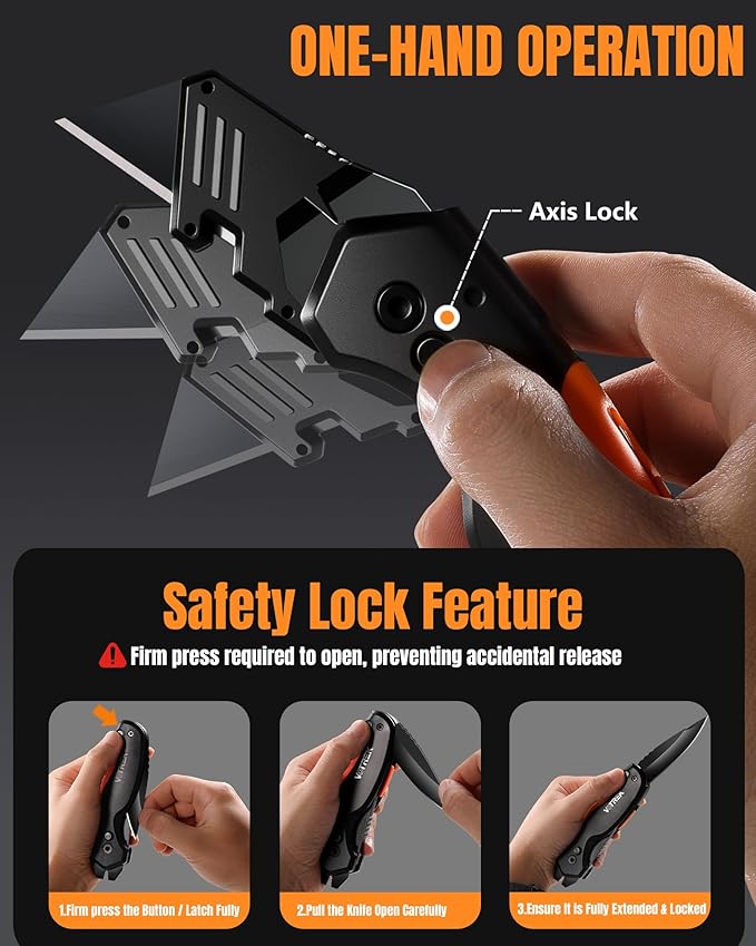 4-in-1 Multitool Folding Utility Knife Box Cutter, Pocket Knives with Belt Clip, Quick-Change Razor Knife with Blade Storage, Navajas para Trabajo,Fathers Day Dad Gifts, Extra 10 SK5 Blades