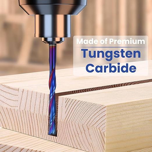 HQMaster Extra Long Spiral Router Bit Down Cut 1/4 Inch Shank Solid Carbide CNC Router Bit with Nano Blue Coating CNC Bits End Mill for Woodwork Mortise Slot Trim