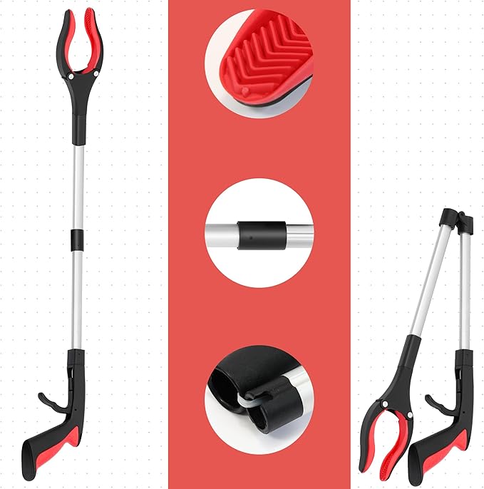 Grabber Reacher Tool - 32??Reacher Grabber Tool with Strong Magnetic and Swivel Head - Heavy Duty Pick Up Stick Grabbers for Seniors, Trash, Surgery Recovery Must Haves Gifts(Red)