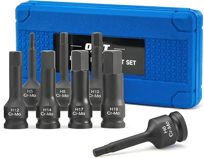 Orion Motor Tech Hex Allen Bit Sockets, 8pc 1/2" Drive Impact Allen Bit Socket Set with H5 H6 H8 H10 H12 H14 H17 & H19 Sockets, Cr-Mo Steel Impact Metric Allen Socket Set for Socket Head Cap Bolt
