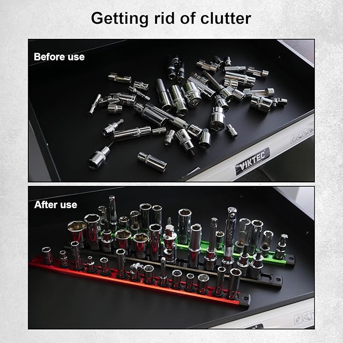 Magnetic Socket Holder Organizer Set:1/4-Inch Drive Socket Trays Socket, 360째 Swivel 14 Clips Socket Holder Kit, For Automotive Mechanic Garage (Black)