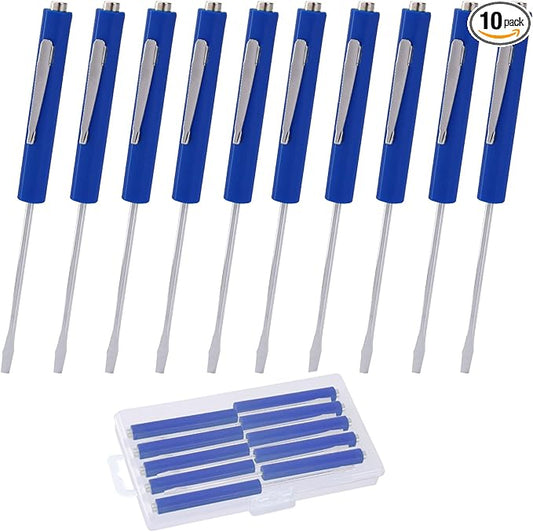 Pocket Screwdriver with Magnet 10PCS Mini Magnetic Pocket Flathead Screwdriver with Clips ?밪lotted Screwdriver Set for Automotive Technicians, Mechanicians, Electricians ??Blue