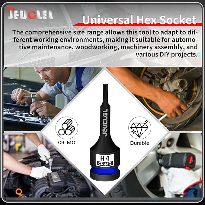 4mm Hex Impact Bit Socket, H4 1/2-Inch Impact Drive Allen Socket, Cr-Mo Steel Lengthen Hex Screwdriver Adapter for Electric Ratchet Wrenches Fastening Screws