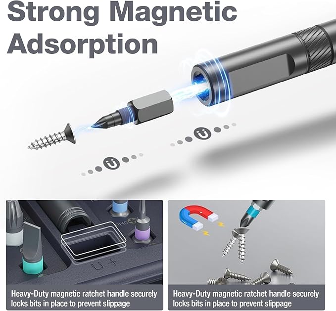 42 in 1 Magnetic Screwdriver Set, DIY Ratchet Screwdriver Set, Multi Bit Magnetic Drive Set with Detachable Ratchet Handle, Portable Gray Repair Tool Kit