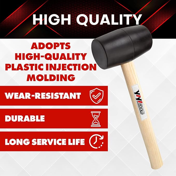 YIYITOOLS YY-2-005 Rubber Mallet Hammer With Wood Handle–24-oz, black