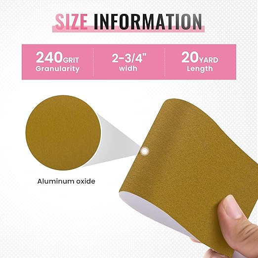 S SATC 240 Grit Pink PSA Longboard Sandpaper 20 Yard Long Continuous Roll, 2-3/4" Wide Self Adhesive Stickyback Sanding Sheets for Automotive, Hand Sanding Blocks,Woodworking, Metal, Plastic
