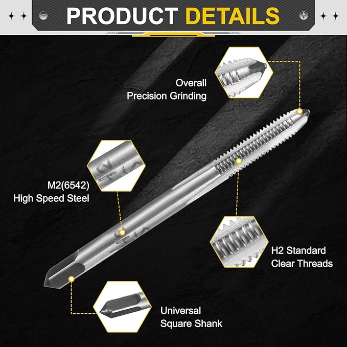 uxcell Hand Plug Tap M4 x 0.7 H2 Metric Thread Plug Style Taps Straight Flute Screw Tapping Threading Tool High Speed Steel HSS6542