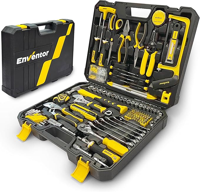 Enventor Home Tool Kit, 220 Piece Hand Tool Kit with Toolbox Storage Case, Basic Household Auto Repair Tool Set for Home Repairs Men Women DIY, Auto Maintenance, General Use, Household Repair Tools