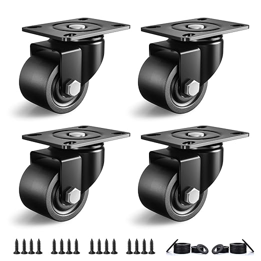 ANDUTEES 2 Inch Caster Wheels Set of 4, Heavy Duty Casters Load 2200lbs, Low Gravity Centere Industrial Swivel Casters, Plat Caster for Furniture and Workbench