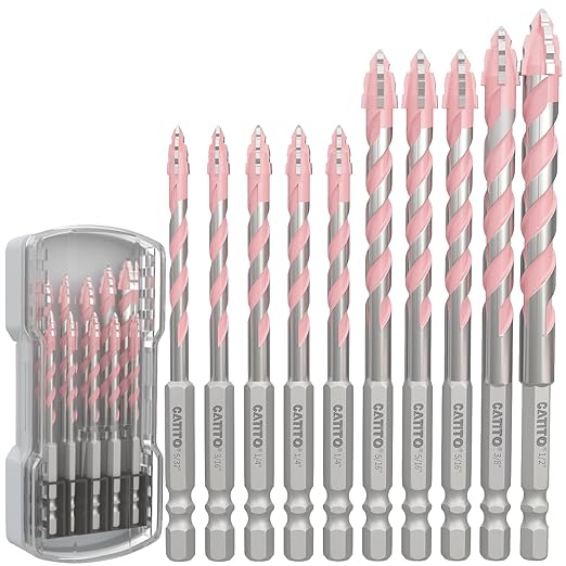 CATITO Multi-Tooth Concrete Drill Bit Set - 10PCS - Pink, Multi-Tooth Masonry Drill Bit, Carbide Tipped, Hexagonal Shank Drill bit, Glass, Brick, Ceramics, Plastic and Wood
