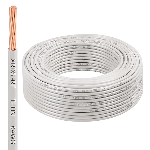 6AWG THHN Electrical Wire 100FT ??Stranded Bare Copper Conductor with PVC and Nylon Insulation, Heat and Oil Resistant Cable for Indoor & Outdoor Wiring