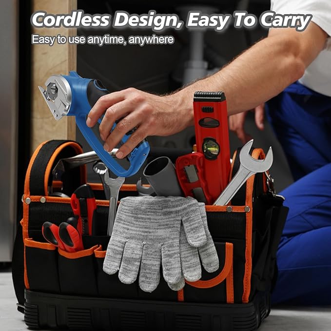 Cordless Electric Scissors, 4V Rechargeable Box Cutter & Cardboard Cutter with LED Light, Safety Lock - Rotary Cutter for Fabric, Leather, Plastic, Crafting, Sewing with Storage Box(Slate Blue)