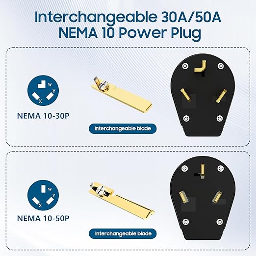 NEMA 10-30/50P Straight Blade Angle Plug 2Pack, AC Dryer Replacement Male Angle Plug, Non-Grounding Heavy Duty Universal Power Male Connector for Dryers 30/50Amp,125/250Volt-with 1 Screwdriver