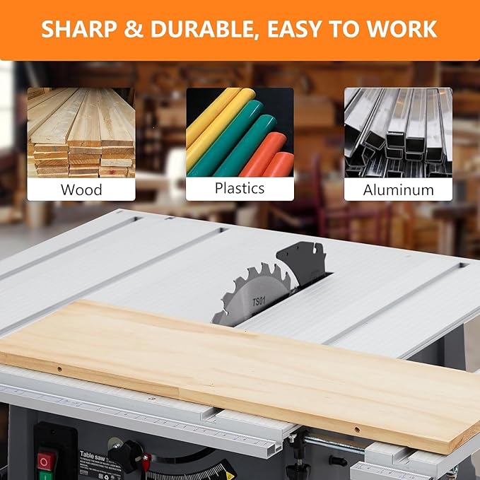 Table Saw 10 Inch, Portable Benchtop Table Saw, Stand & Push Stick, 5000RPM, Adjustable Blade Height, with Port for Connecting Dust Collector, 90°Cross Cut & 0-45°Bevel Cut