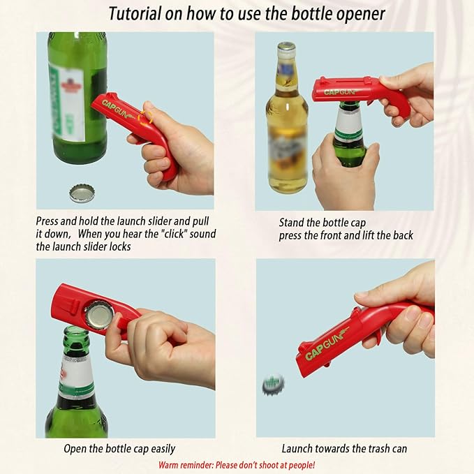 3PC Cap Gun Bottle Opener - Fun and Functional Novelty Beer Bottle Opener with Realistic Design, Gift for Beer Lovers, Parties, and Themed Eventsr(Red-Black-Blue)