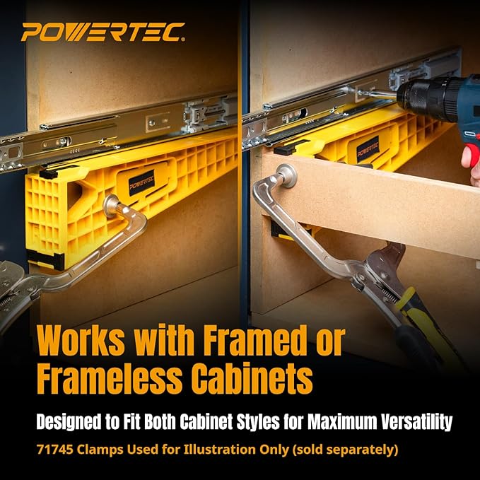 POWERTEC Drawer Slide Jig Set ??Drawer Slide Installation Tool for Cabinets Desks Dressers Kitchen Drawers and Woodworking Projects ??Supports Framed & Frameless Cabinets (72349)