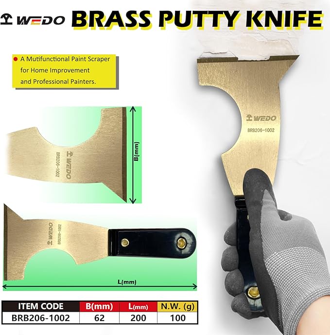 WEDO 2pcs Brass Putty Knife Set, 2-1/2" Paint Scraper with Bakelite Handle, 5-in-1 Brass Multi-Tool, Drywall Knife, Scraper Tool for Plaster Scraping Drywall Finishing, 8" Length