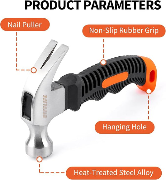 Mini Hammer Set, 8oz Lightweight Tool for Hanging Wall Decor, Hardware Kit, 8 Piece