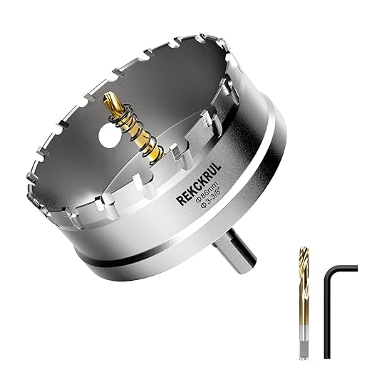 3-3/8" (86mm) TCT Carbide Hole Saw Kit for Metal - Heavy Duty Hole Cutter Drill Bits Set with 2 Titanium/Step Pilot Drill Bits & L-Wrench, Cuts Stainless Steel, Iron, Aluminum, Wood, Plastic