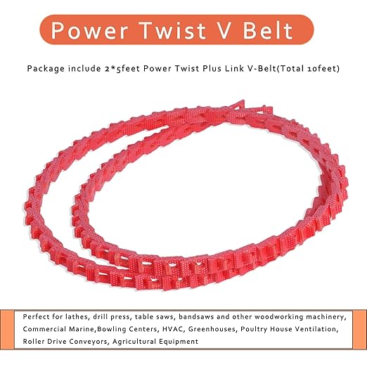 10FT Power Twist V Belt,1/2-Inch x 10 Feet A Type, Adjustable Link V Belt Drive Belt for Table Saw/Wood Lathe/Drill Presses