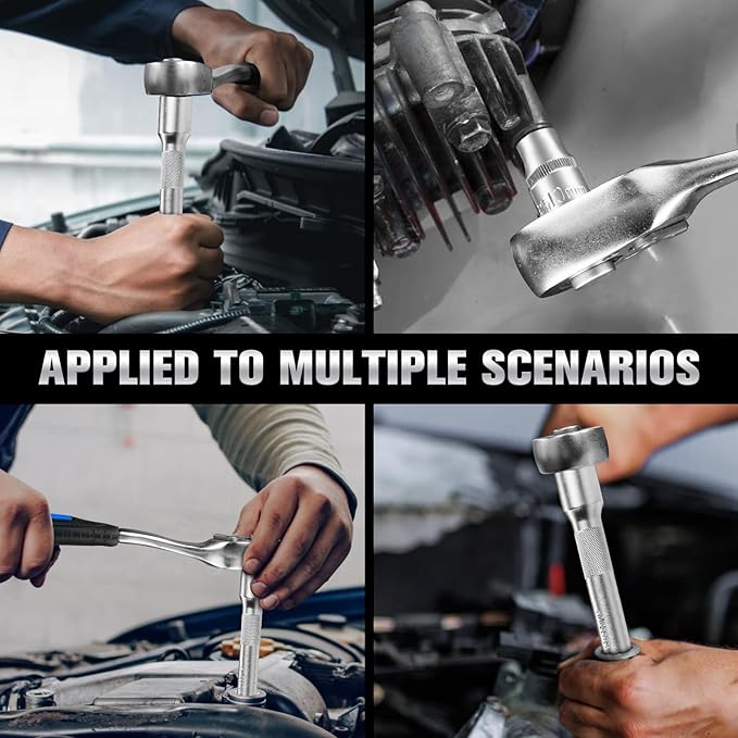 20 PCS 1/2" Drive Metric Socket Wrench Set,90-Tooth Reversible Ratchet Handle竊? Point Shallow Sockets (8-32mm) and Extension Bar 5", CR-V Steel, Car Repair Set