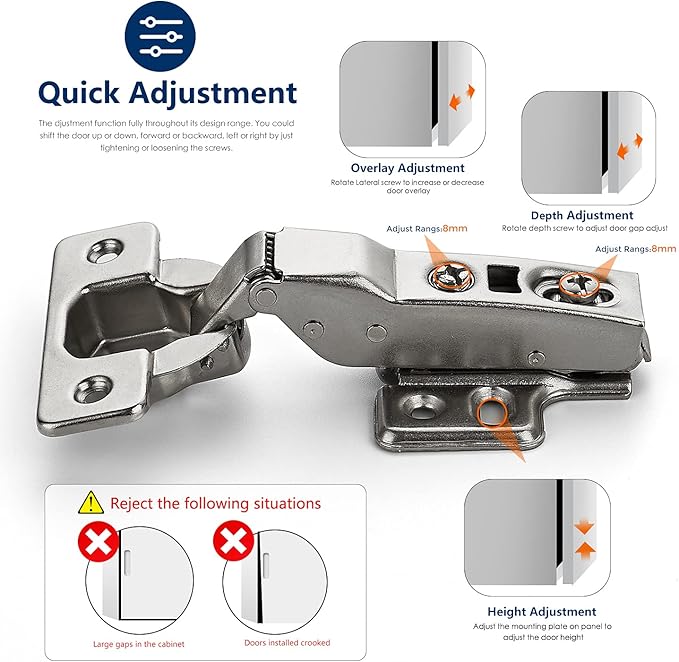 Ravinte 30 Pack 15 Pairs European Kitchen Cabinet Hinges Soft Close Half Overlay Door Heavy-Duty Frameless Adjustable Concealed Cabinet Cup Hinges