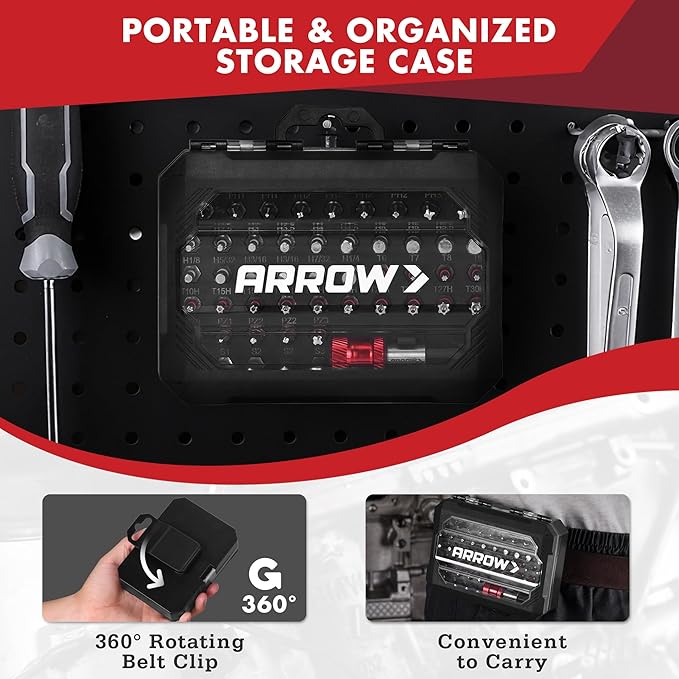 ARROW 59-Piece 1/4" Screwdriver Bit Set, S2 Steel Color-Coded Bits with Magnetic Bit Holder & Storage Case, Compatible with Power Drill, Screwdriver, and Mini Ratchet Wrench