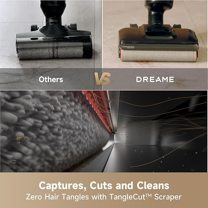 DREAME H12 Pro FlexReach Wet Dry Vacuum Cleaner, 0 Tangle Cordless Vacuum Mop All-in-One for Hard Floors, 180째 Lie-Flat Floor Cleaner Machine with 194째F Hot Self-Cleaning, 50Mins Runtime