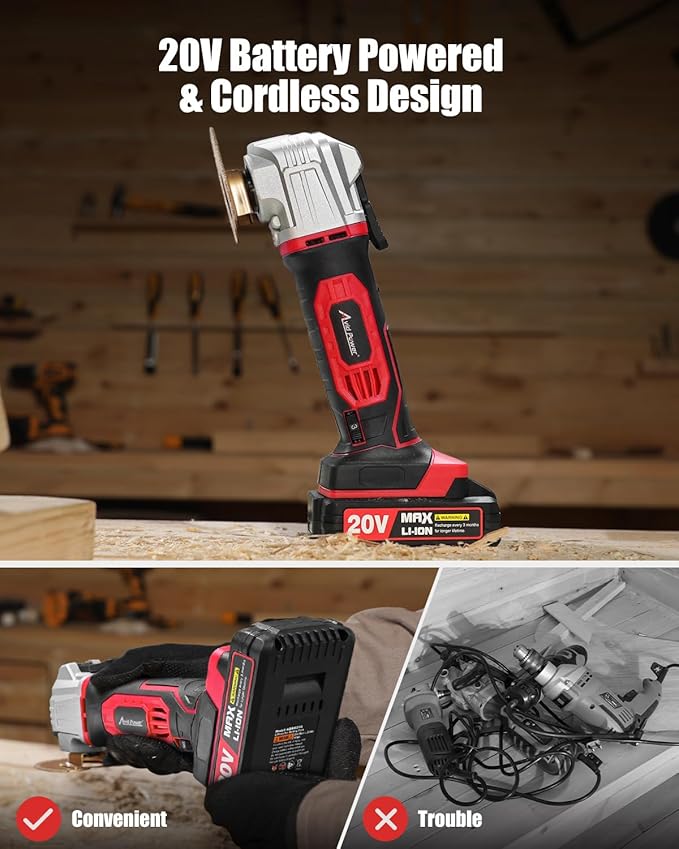 AVID POWER Cordless Oscillating Tool 20V Battery Powered Oscillating Multitool with 2.8째 Oscillation Angle, Variable Speed Oscillating Saw w/ 31Pcs Accessories for Scraping/Cutting & Sanding