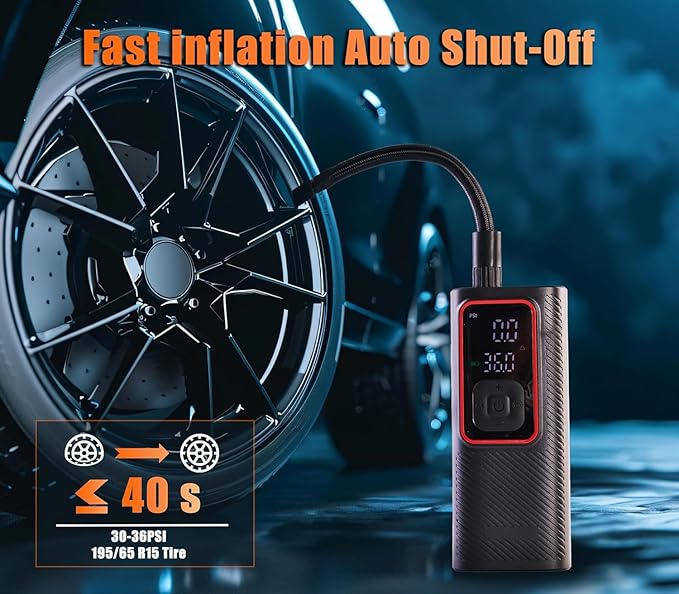 ZZT Air Compressor Tire Inflator Portable Air Pump for Car Tires with Tire Pressure Gauge (150 PSI) - One Click Smart Pump for Car, Motorcycle, Bicycle and Ball (Black&Red)