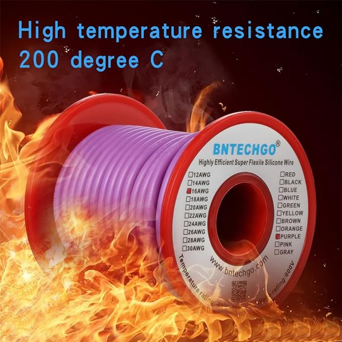 BNTECHGO 16 Gauge Silicone Wire Spool 50 ft Purple Flexible 16 AWG Stranded Tinned Copper Wire