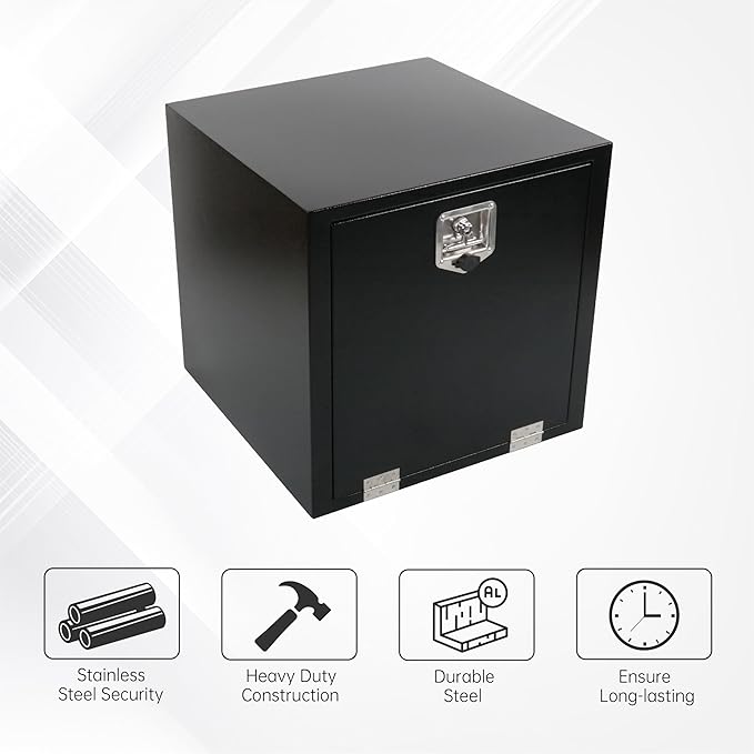 24 Inches Steel Underbody Tool Boxes，Heavy Duty Flatbed Tool Box with Lock and Key, Black（24''*24''*24''）