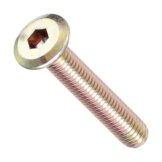 METALLIXITY Flat Head Hex Socket Cap Screws Bolts(M6-1x35) 10Pcs, Steel Hex Socket Furniture Bolts Screws - for Furniture Woodworking Project, Yellow