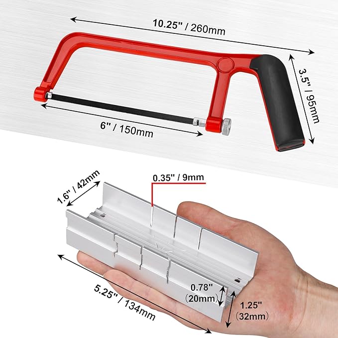 HAUTMEC Mini Hacksaw with Miter Box Set, 6" Hack Saw with Adjustable Cutting Angles & Bi-Metal Blade, Compact Hand Saw for Wood, Metal, Plastic, Crafts, and DIY – HT0034