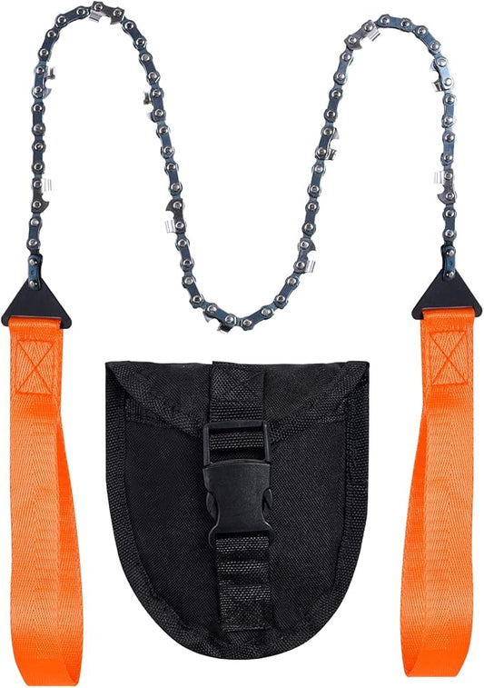 Sucrain Pocket Chainsaw with Paracord Handle, Folding Chain Hand Saw, Emergency Outdoor Survival Gear for Camping, Hunting, Hiking, Cutting Wood & Tree (Orange, 11 Teeth, 24'' Long)