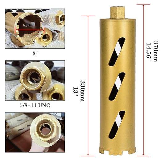 3" Dry Core Drill Bits for Cured Concrete with Rebar Brick Blonck Masonry etc 13in/330mm Drilling Depth竊?0mm Diamond Segment Height竊? Adapters