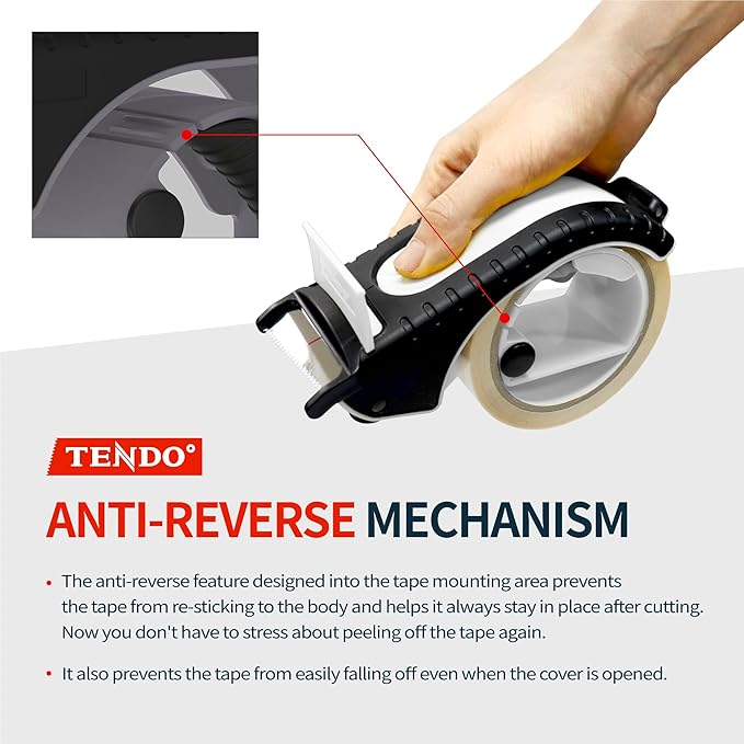 Heavy Duty Shipping Tape Dispenser: TENDO째 Premium Line ??Reusable, Replaceable, Eco-Friendly 2?쇺?Master Piece Dispenser for Pros with Patented 10째 Sloped Chromium Blades - P-2200 (4th Gen.)_White